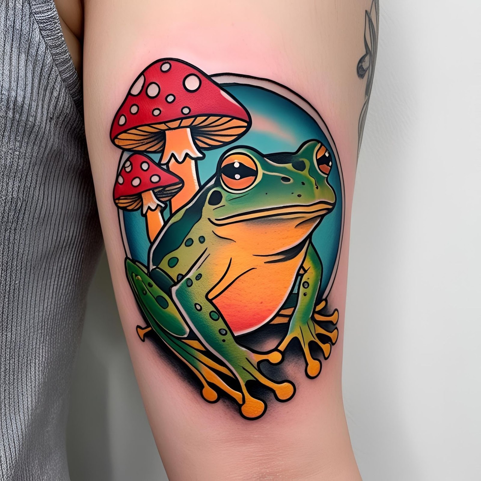 Frog and Mushroom Tattoo