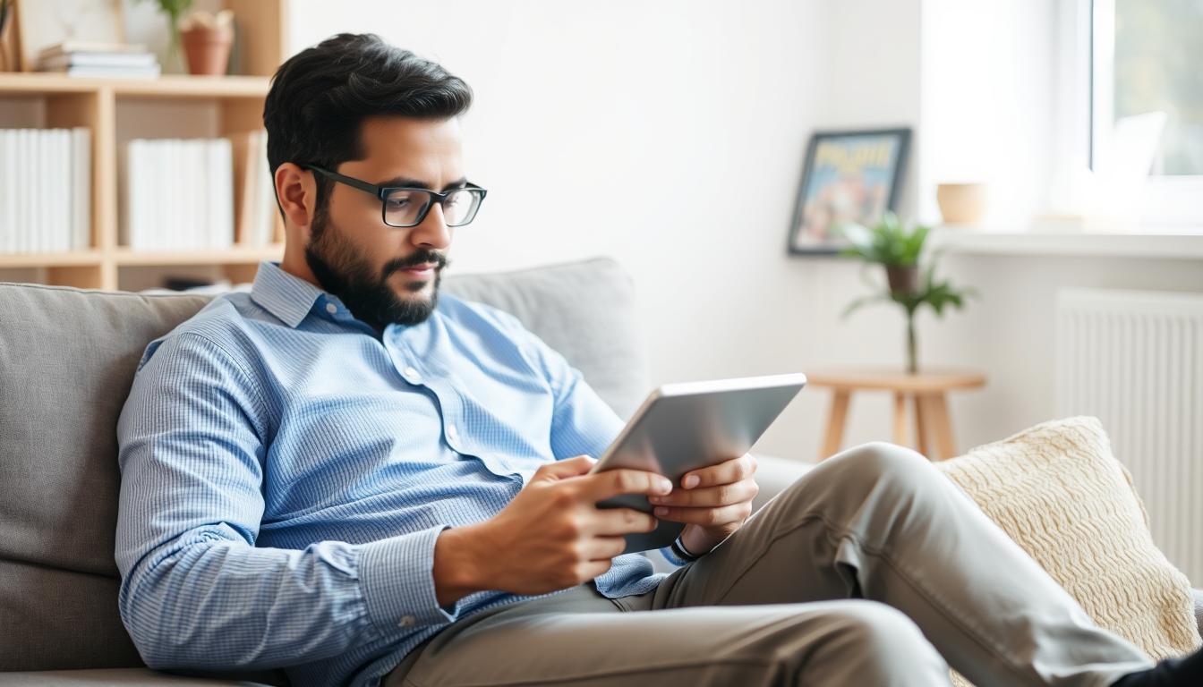 Person reading digital document on tablet
