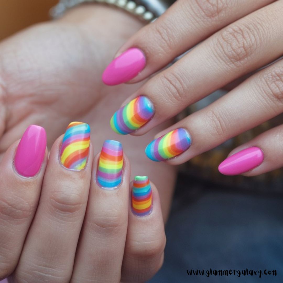 Classy Vacation Nails having Rainbow Swirls of Joy
