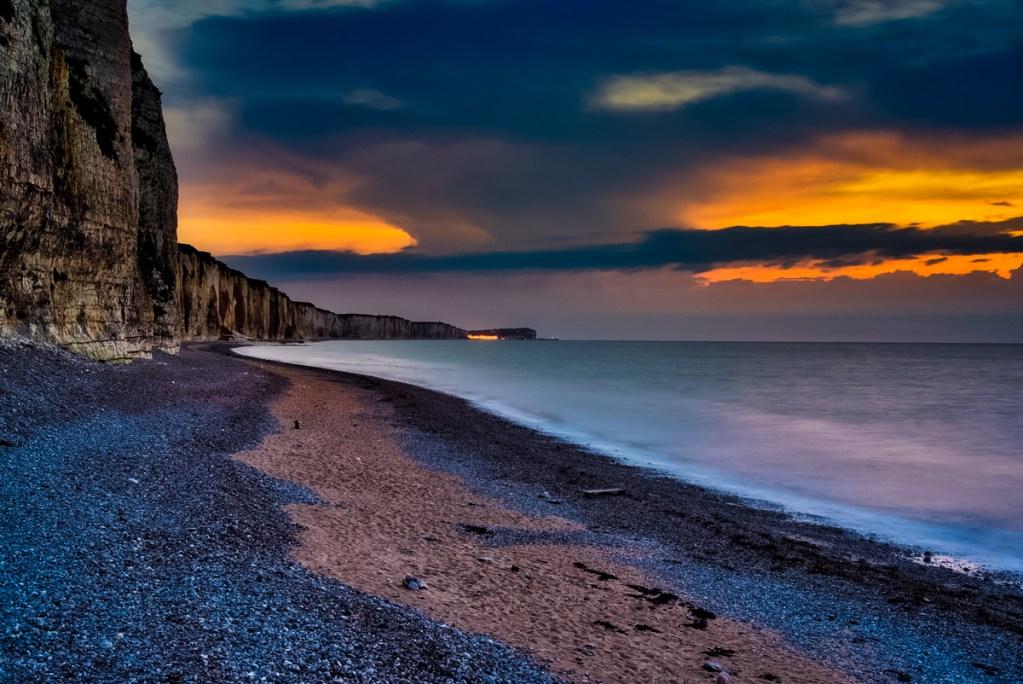 Normandy coast at sunset