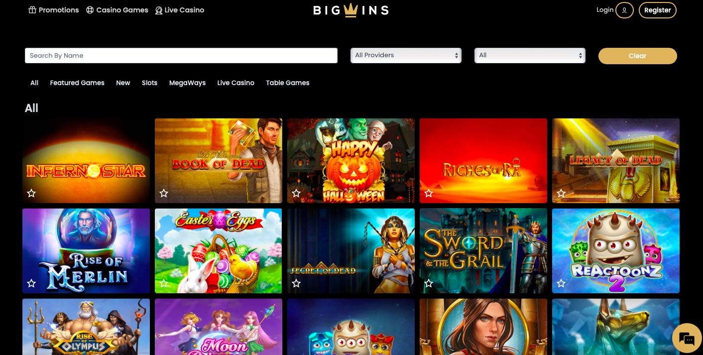 big wins casino games page