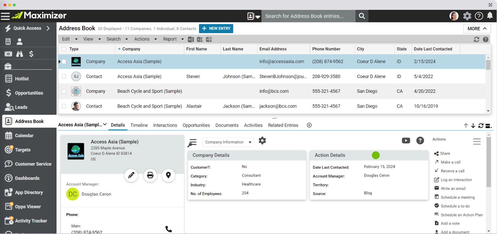 screenshot of maximizer Contact Management Software Solutions