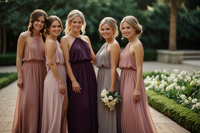 Halter Chiffon Long Bridesmaid Dresses with Slit A-Line