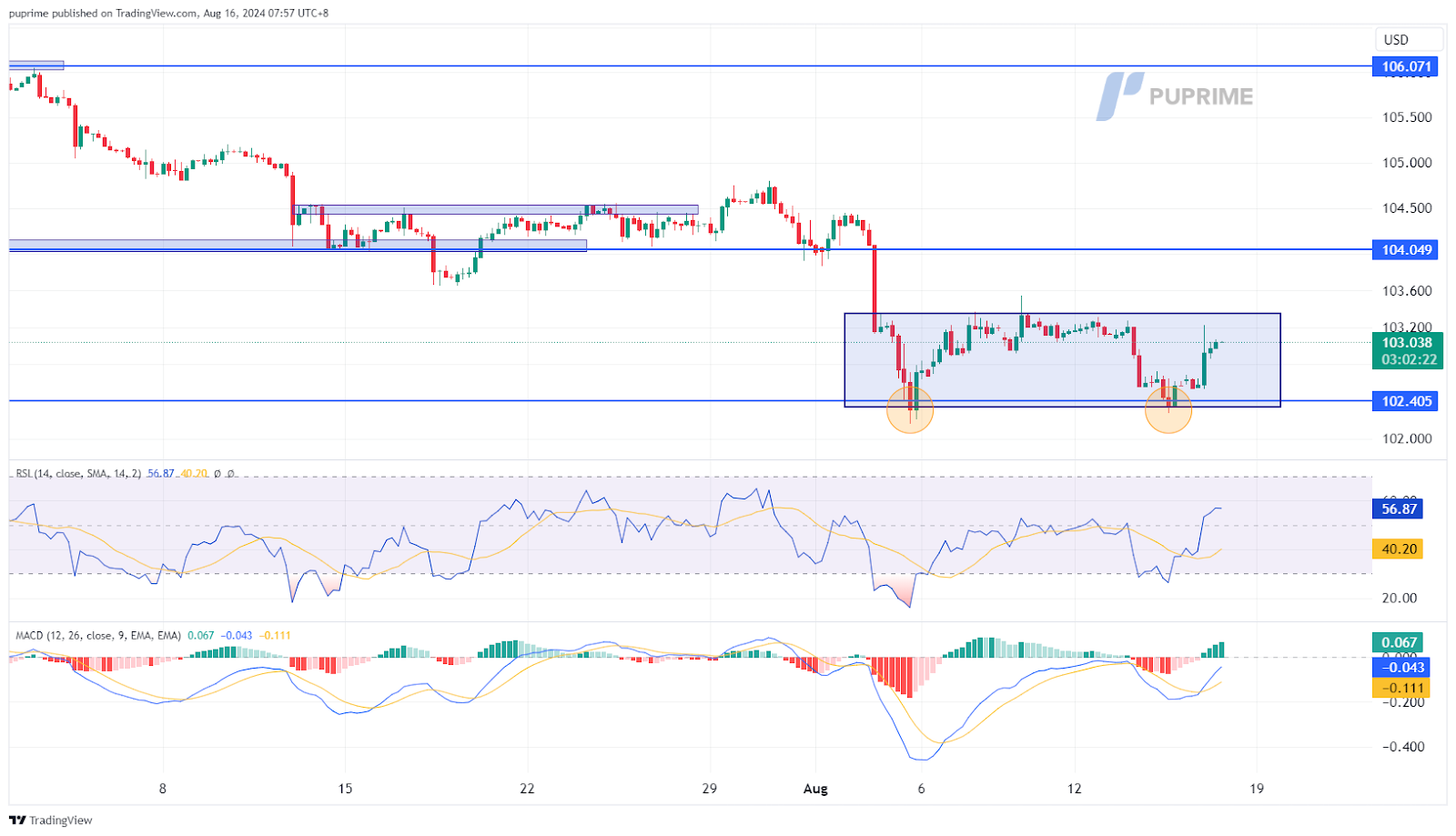 dollar index dxy price chart prop trading 16 August 2024