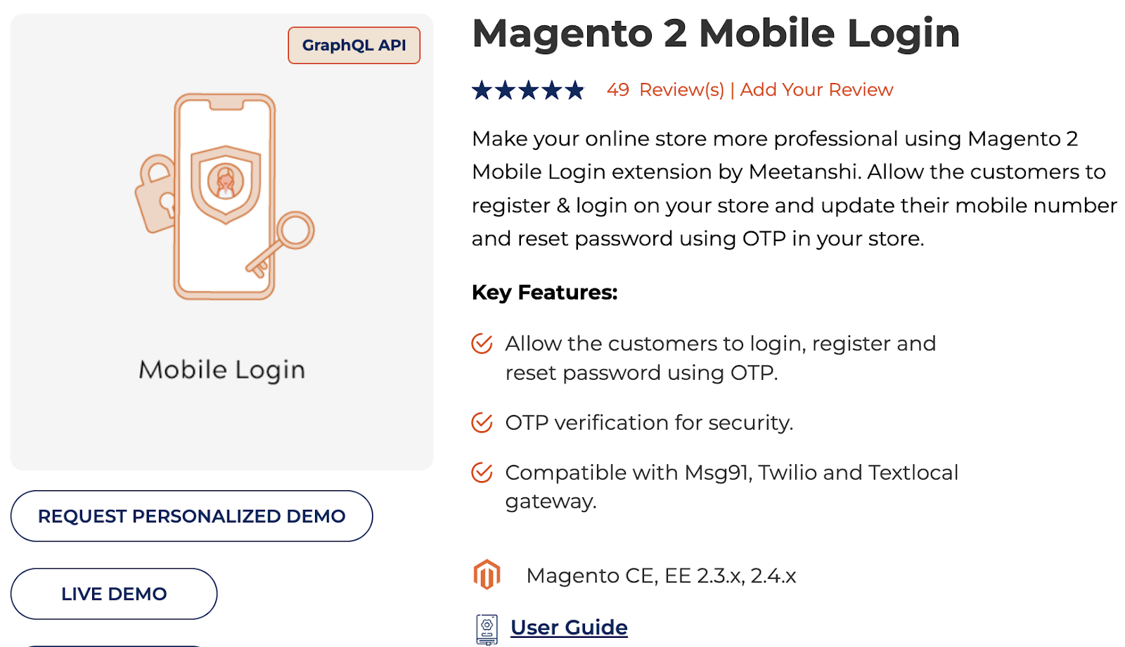 Magento 2 mobile login extension