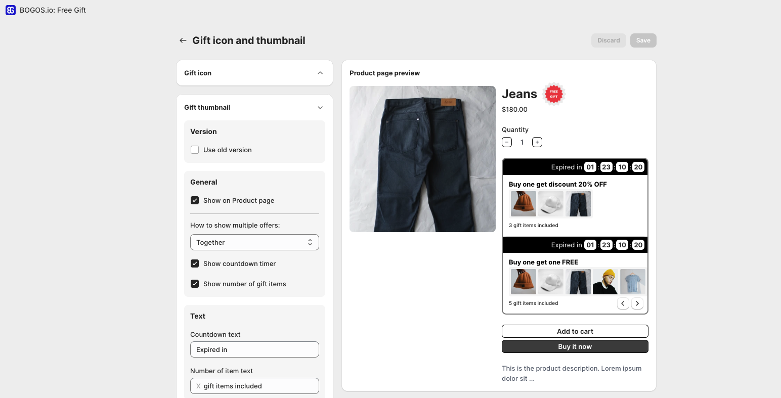 Customize the gift thumbnail in BOGOS app