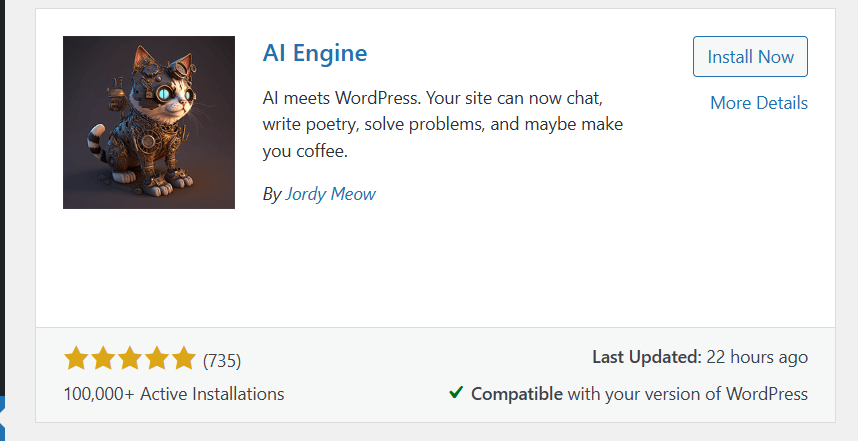 A screenshot of AI Engine plugin