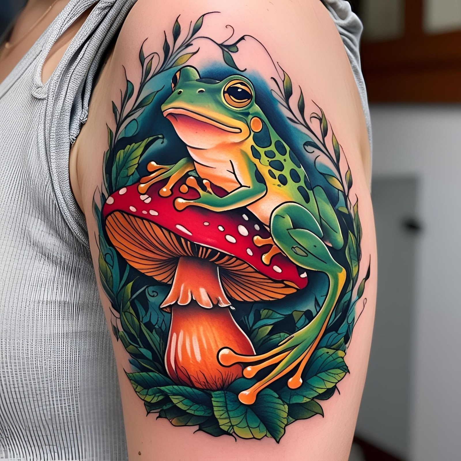 Frog and Mushroom Tattoo