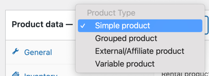 Selecting a product type in WooCommerce
