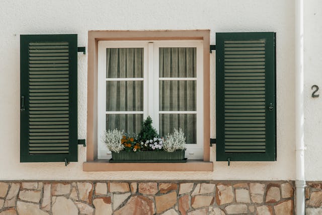 Flower box in front of window