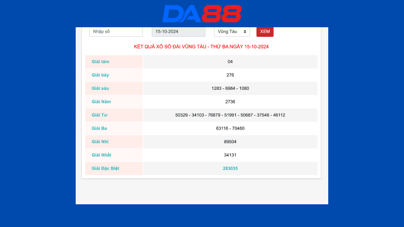 Kết quả xổ số Vũng Tàu ngày 15/10/2024