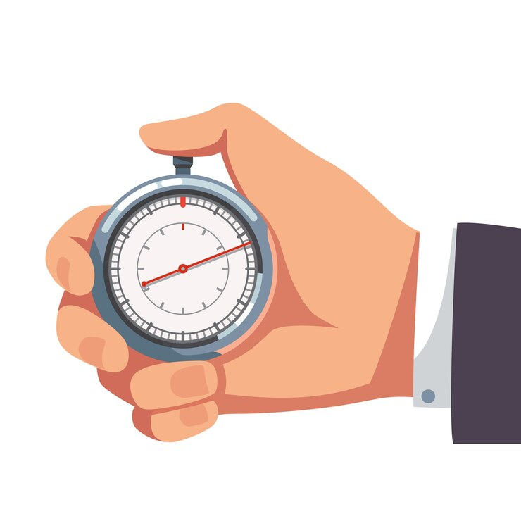 Graphic of a businessman holding thumb on stopwatch