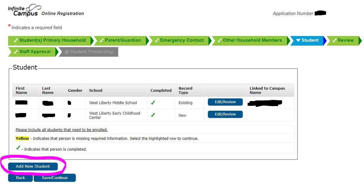 Adding a new student to an existing registration