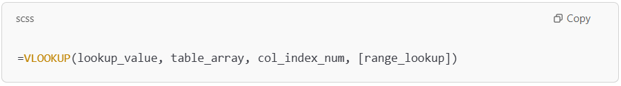 Basic VLOOKUP function syntax.