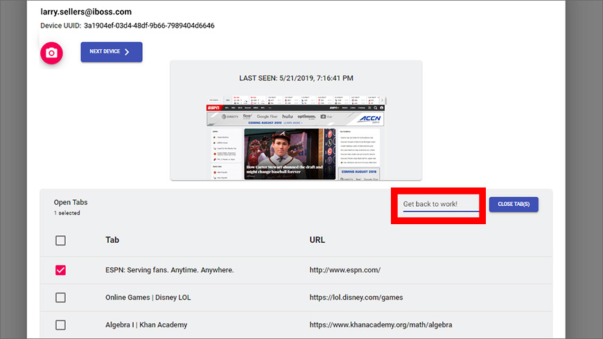 Remotely closing a tab