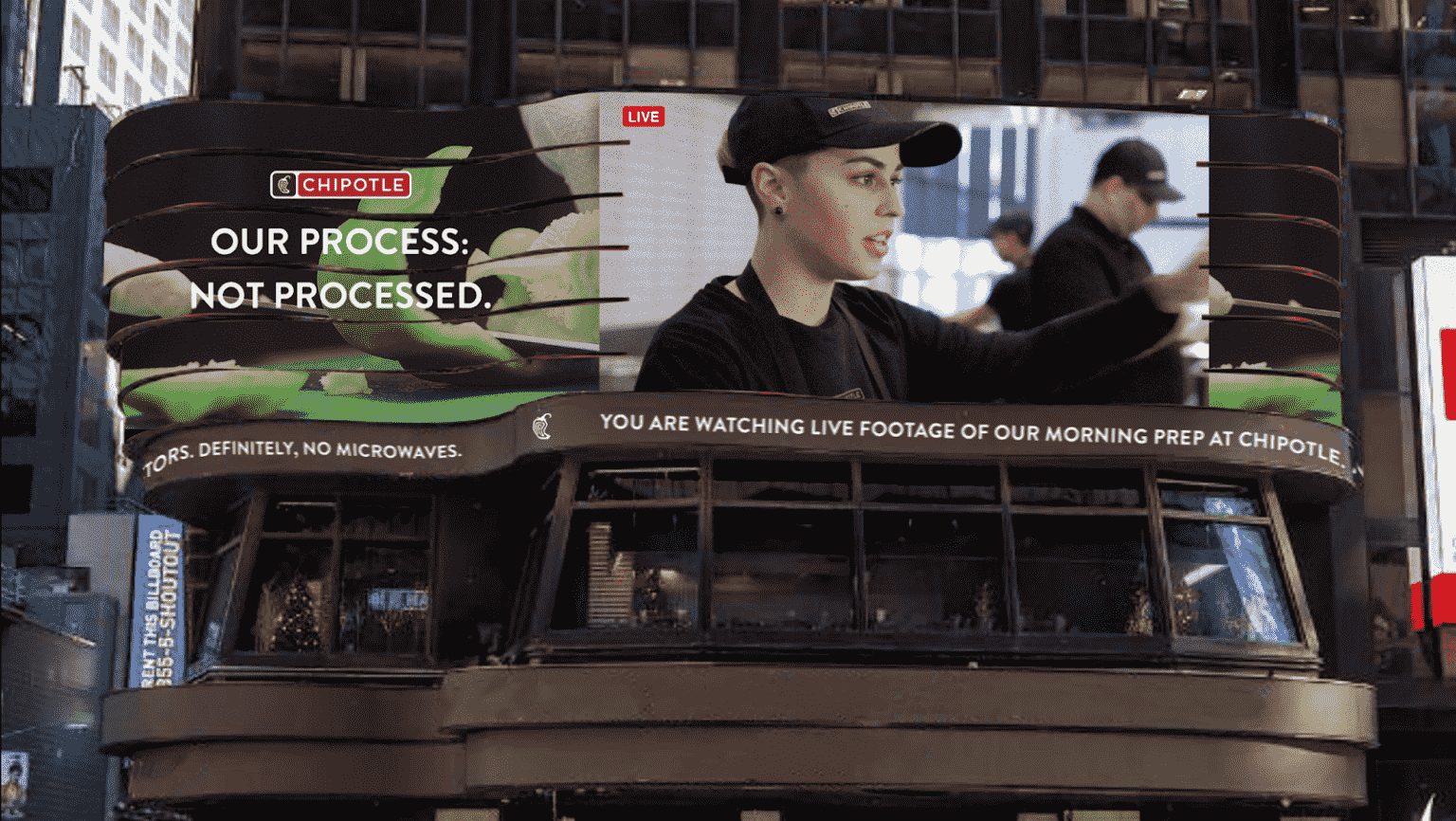 Digital billboard displaying Chipotle's message