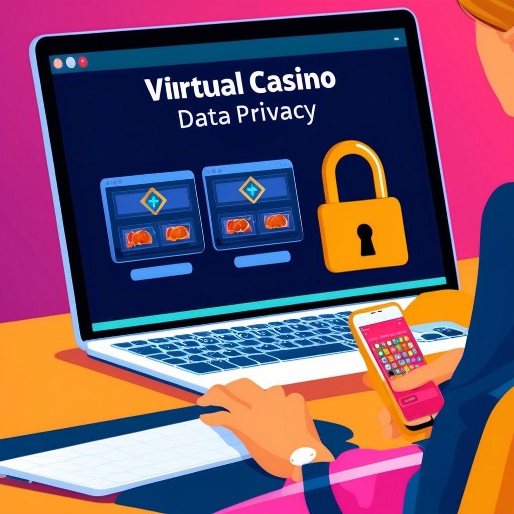 A computer screen displaying a virtual casino with a padlock symbol representing data privacy