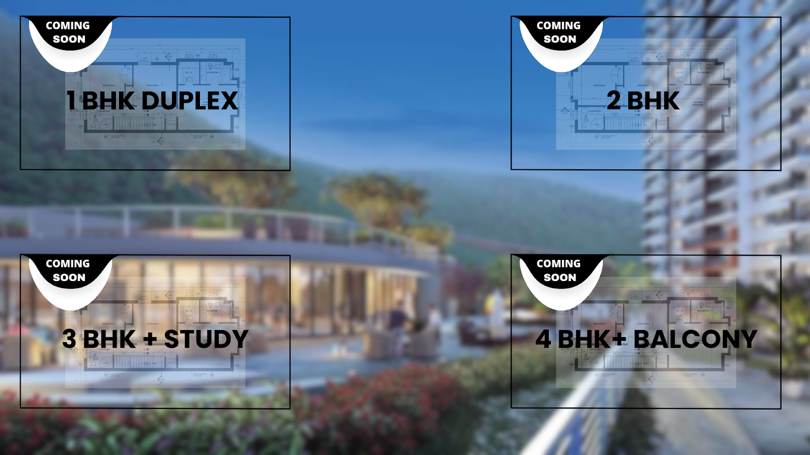 Shapoorji Pallonji Vanaha floor plans and floor configurations of 1, 2, 3, & 4 BHK.