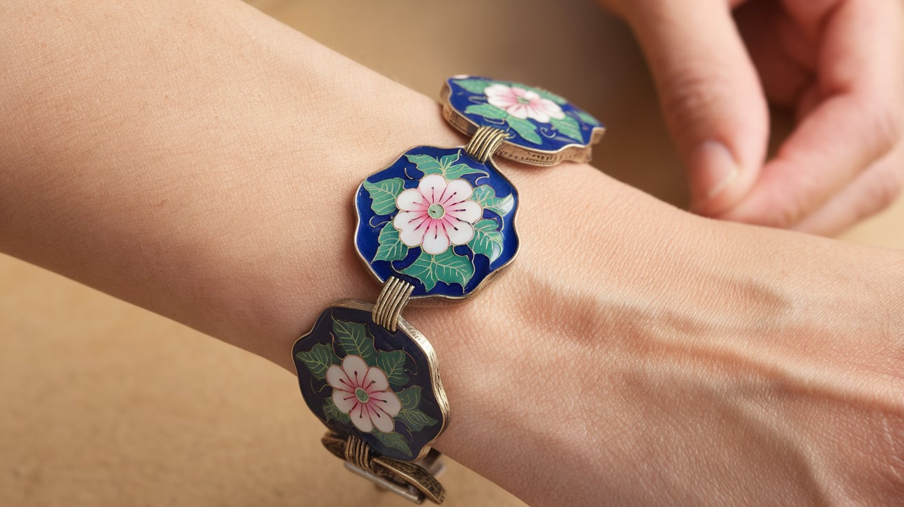 vintage japanese cloisonne bracelet floral enamel link bracelet