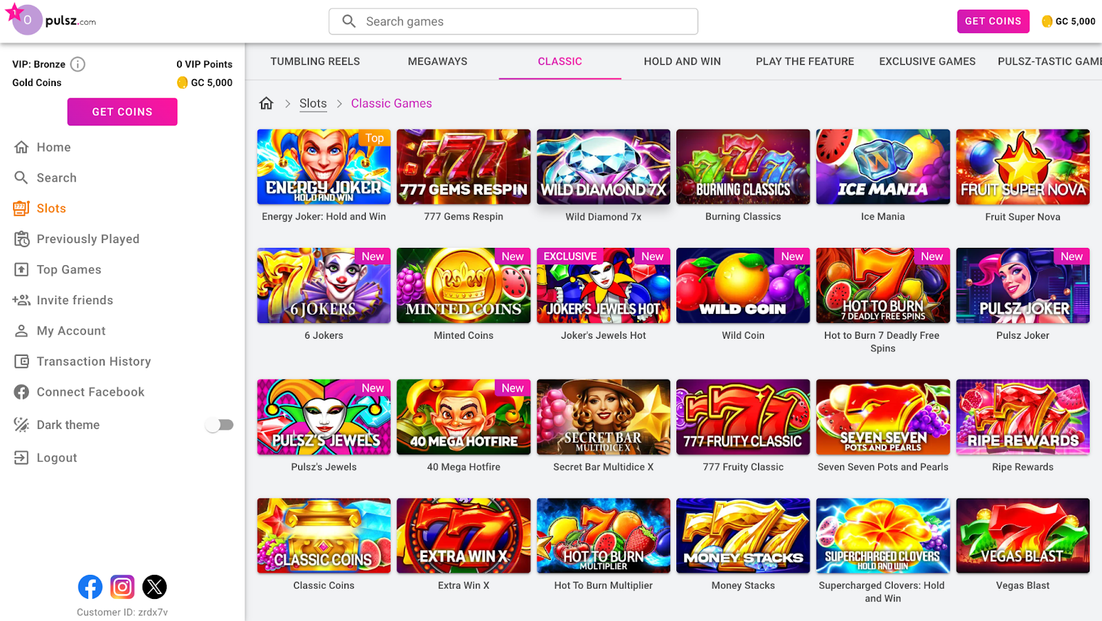 Pulsz Casino Classic Games