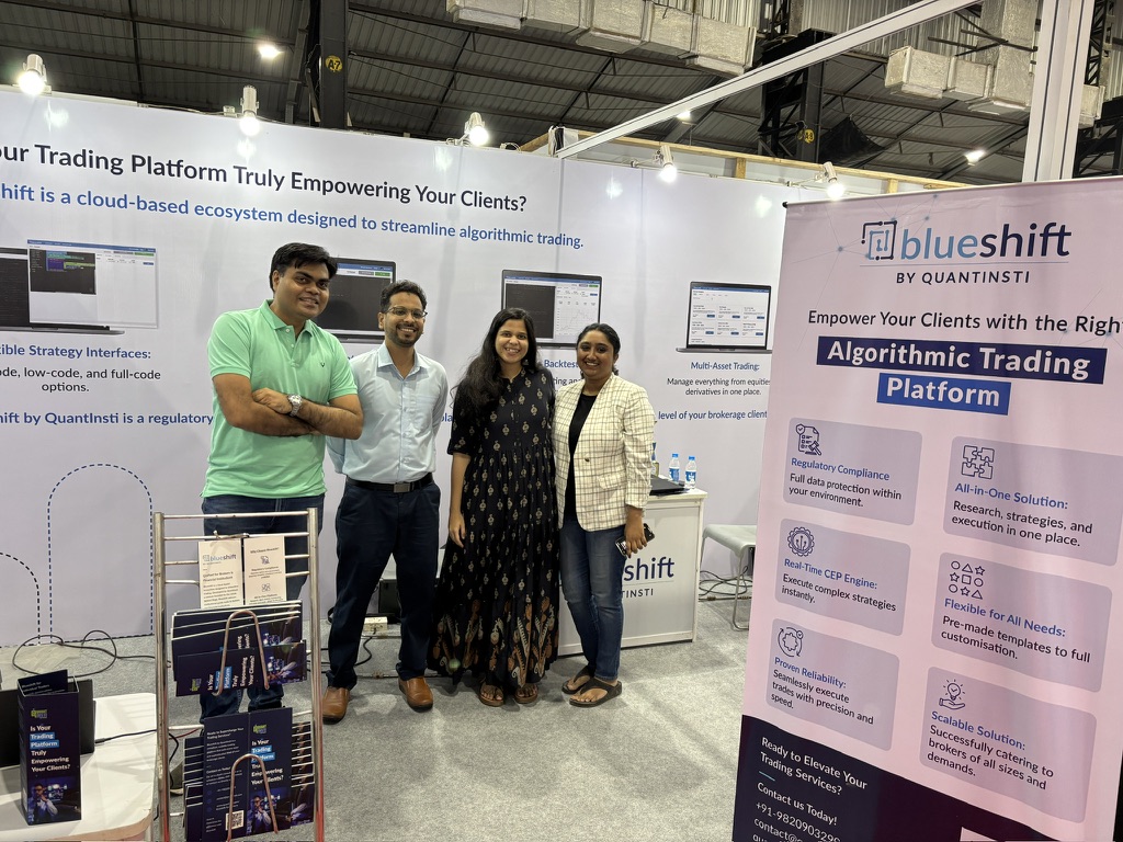 From Left to Right: Ishan Shan, Akil Tinwala, Sanika Barve and Sana Patel at Blueshift Kiosk at ANMi StockTech 2024