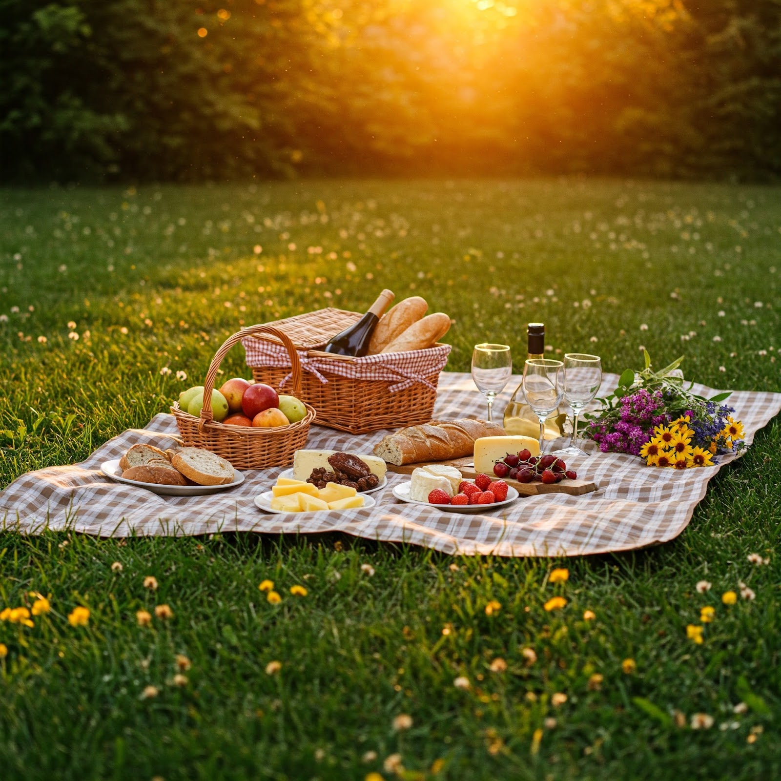 Garden picnic at twilight.