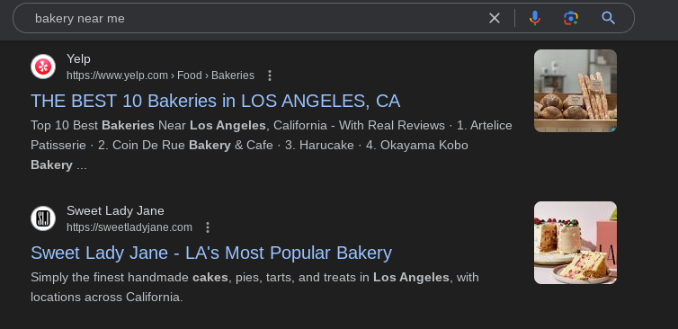 bakery near me example of local seo