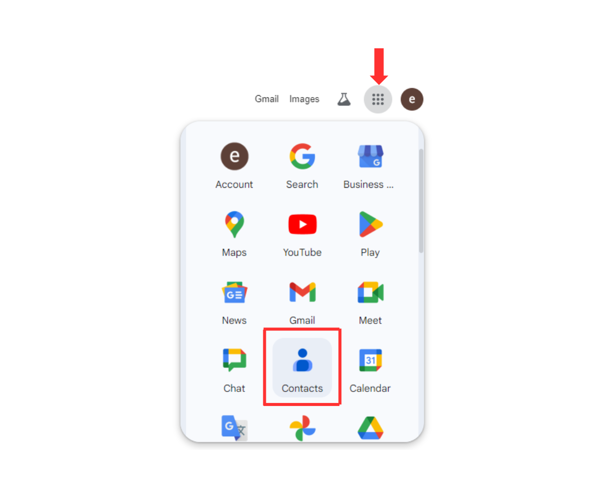 How to create email groups in Gmail: start by clicking the Google Apps icon 