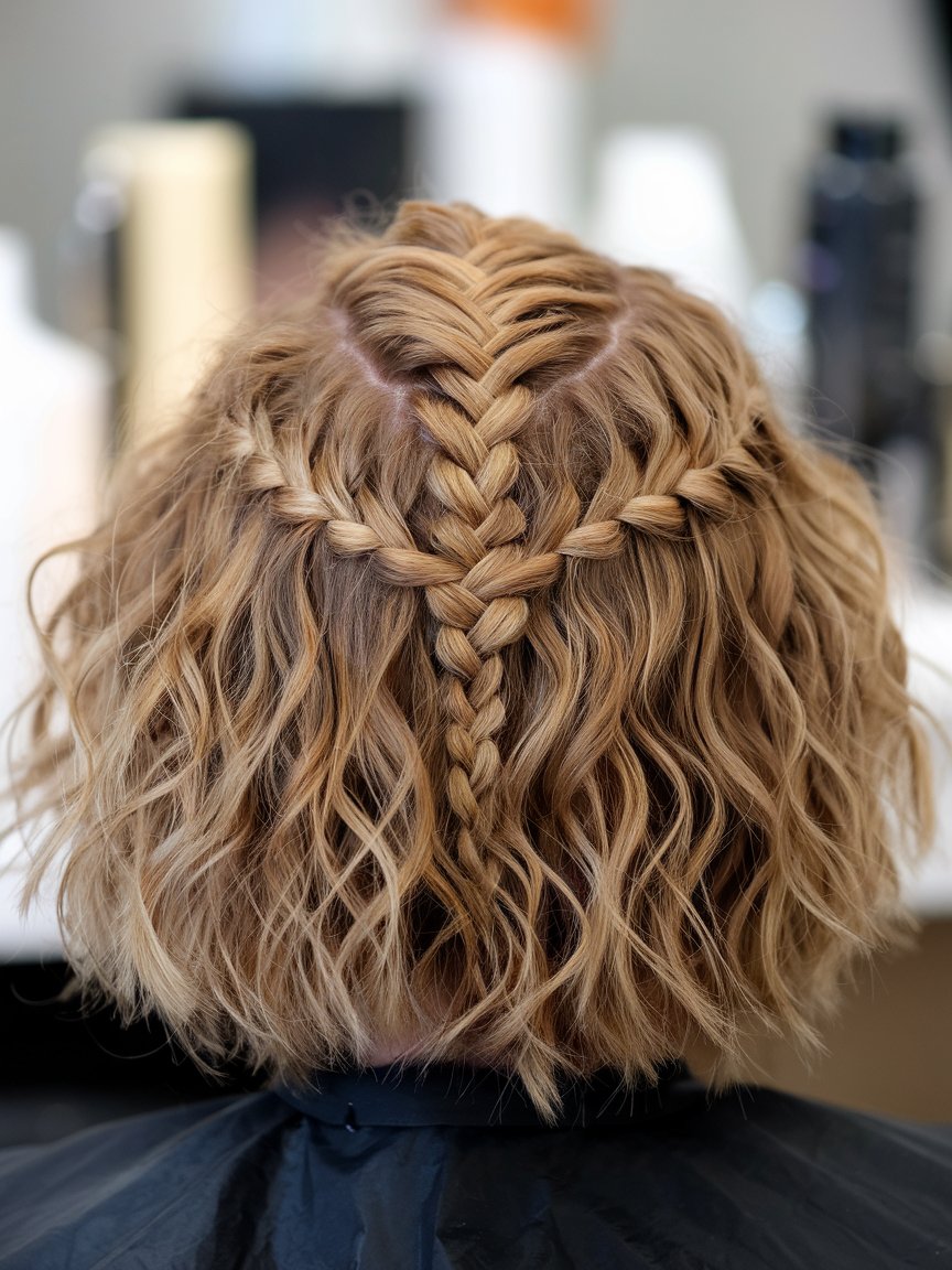 23. Waterfall Braid on Short Curly Hair