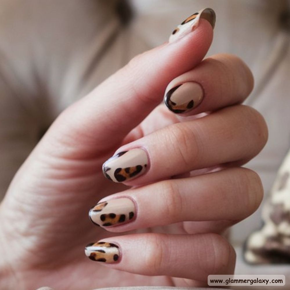 Neutral Leopard Print Nails having Subtle Beige with Leopard Accents
