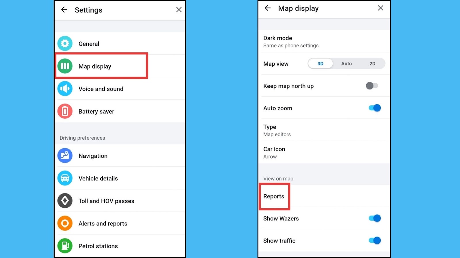 opening maps display and sending a report