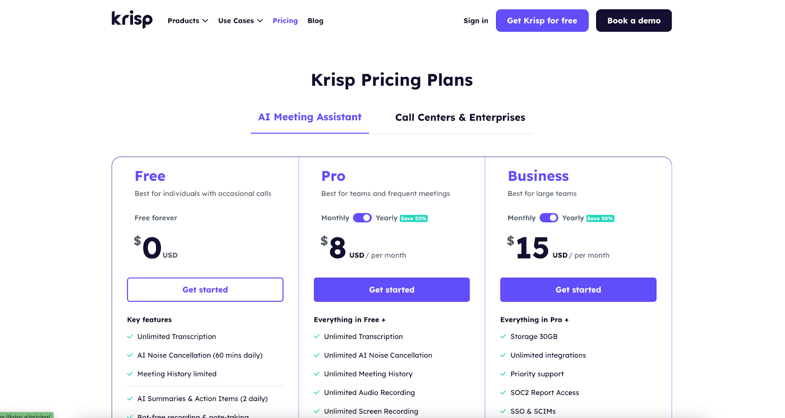 krisp  pricing