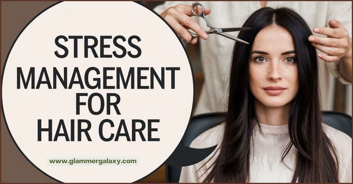 Woman getting haircut, which emphasize on topic “Stress Management for Hair Care”