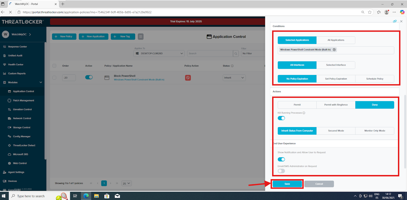 How to create a new application policy?