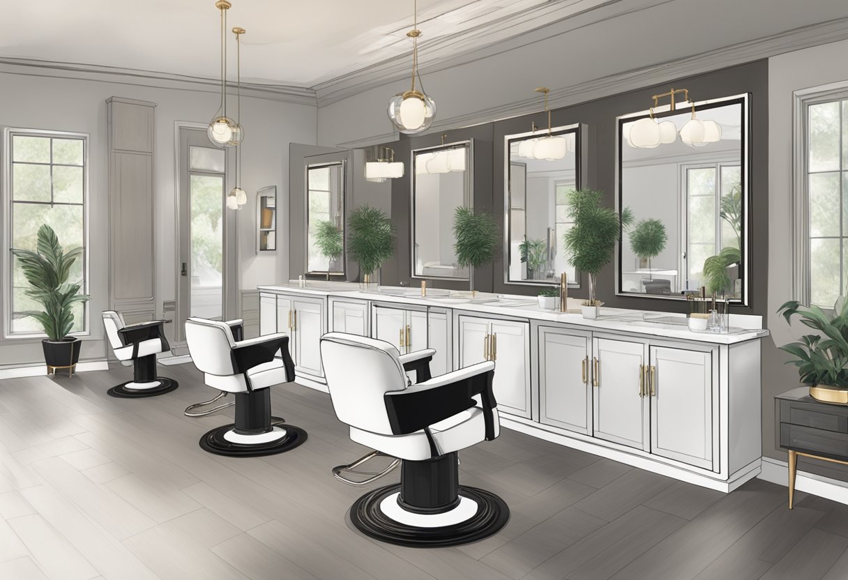 A serene salon setting with various lash extension styles displayed on a counter, a mirror for clients to view their face shapes, and a knowledgeable technician assisting a customer in Hackensack