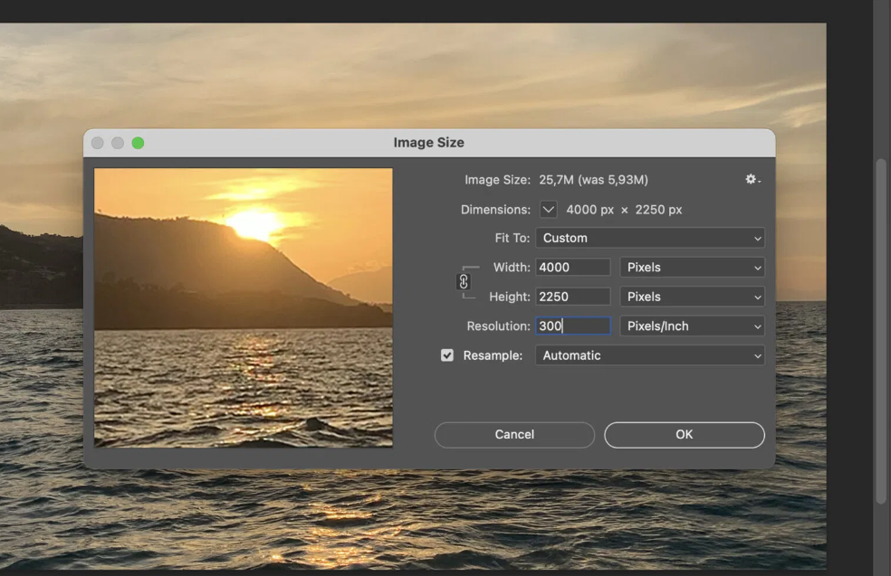 image size setting photoshop