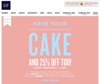 birthday email marketing idea from gap