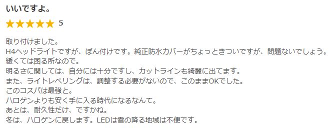 ⑤e-auto fun LED ヘッドライト コンパクトポン付けタイプ 口コミ②