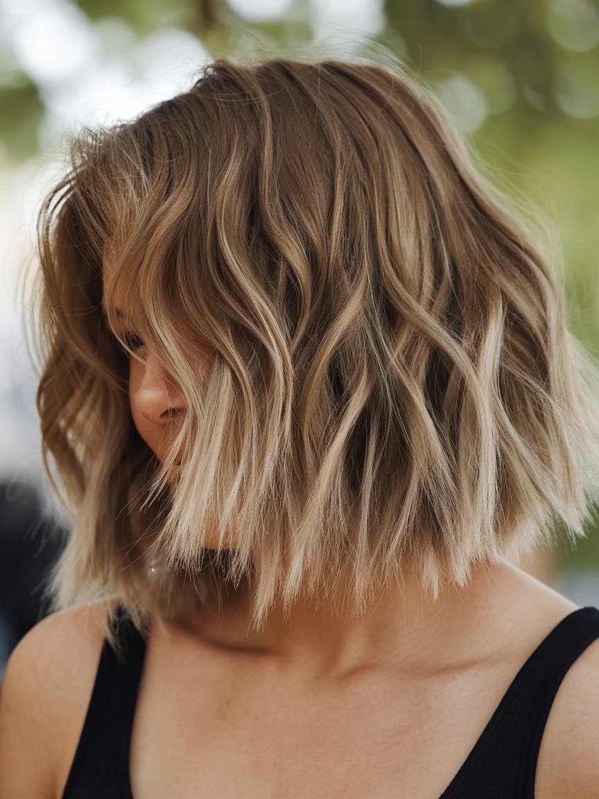 29. Wavy Angled Bob with Chopped Ends