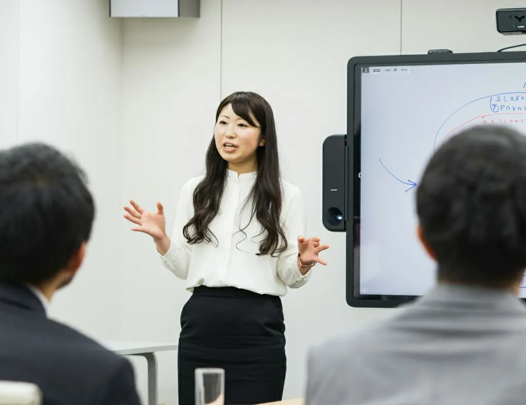 会議室でモニターを使用する様子