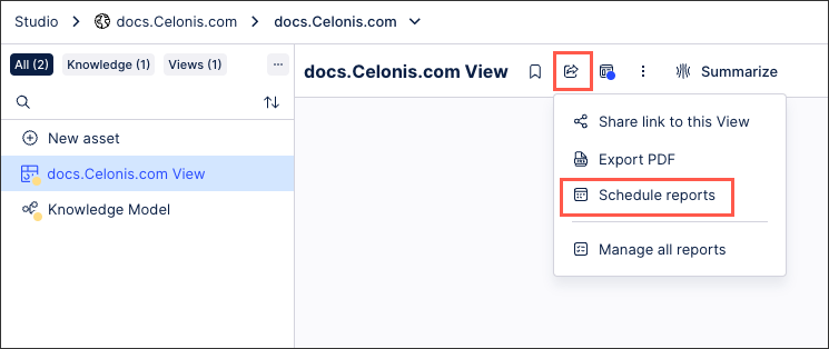 Screenshot showing where to click Schedule Reports.