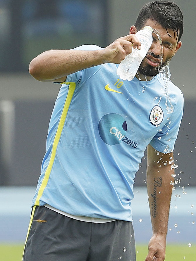 Aguero cooling down after a match