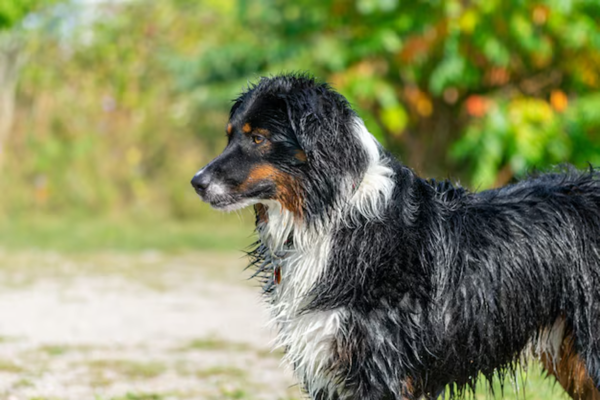 Shiloh Shepherd dog similar to German Shepherd standing in forest 