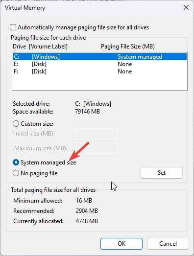 SYSTEM MANAGED SIZE