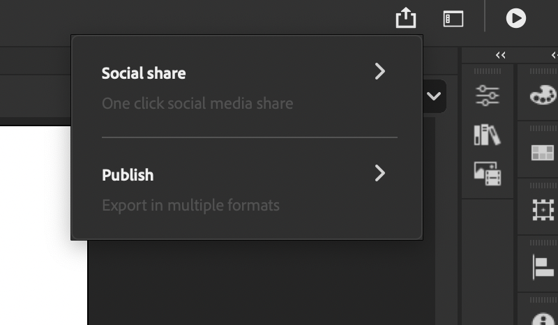 Social media share and publish options