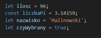 przykladowe zmienne w javascript