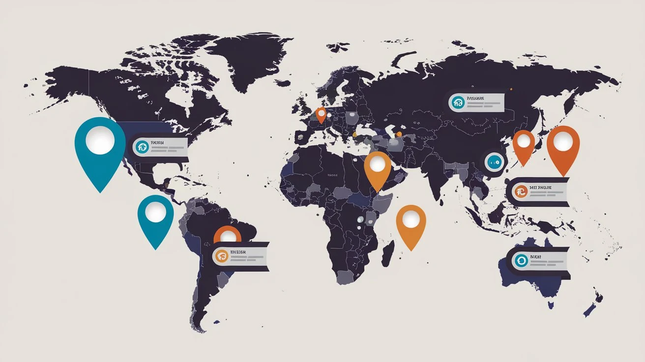 A map-themed graphic highlighting local SEO elements, featuring pins and markers representing local search importance.