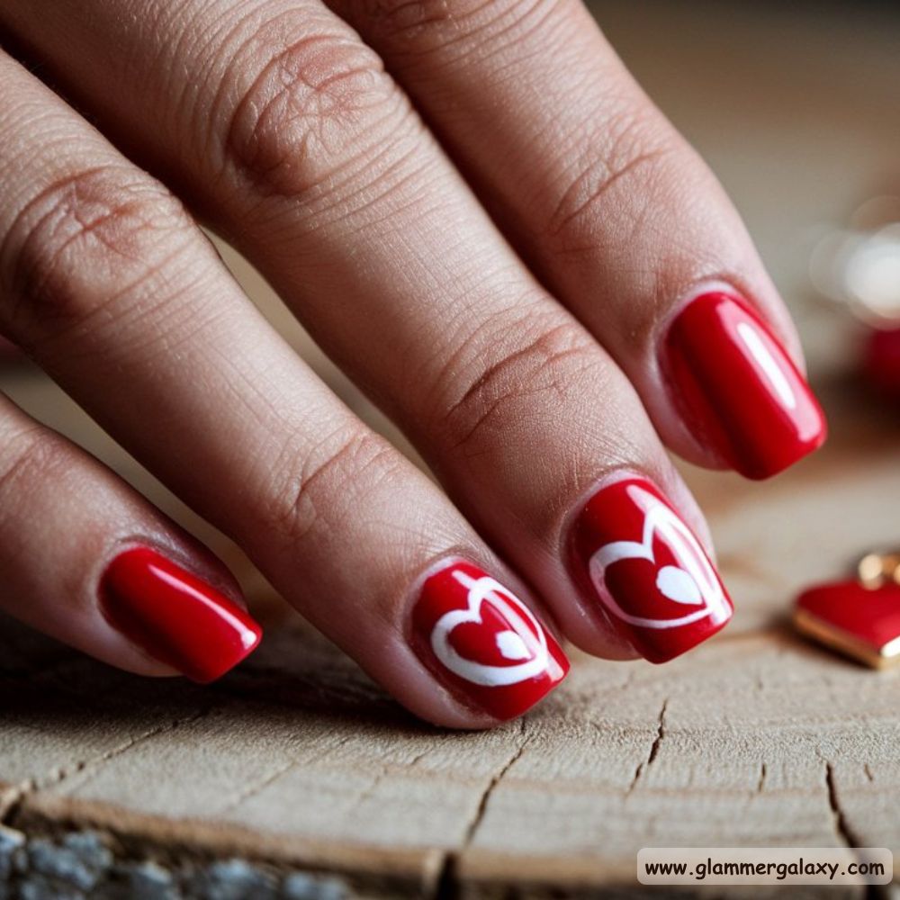 Red Summer Nails having Romantic Red Hearts