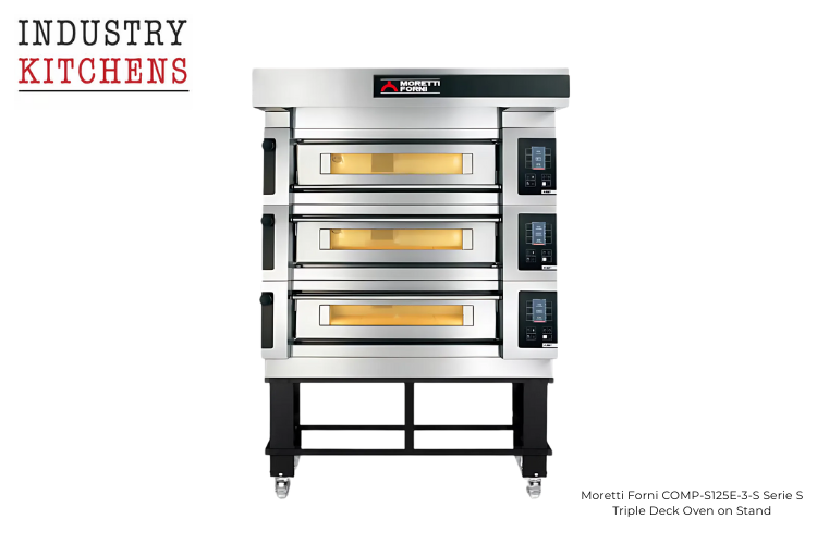 Commercial triple deck pizza oven withwith digital temperature controls for high-volume production
