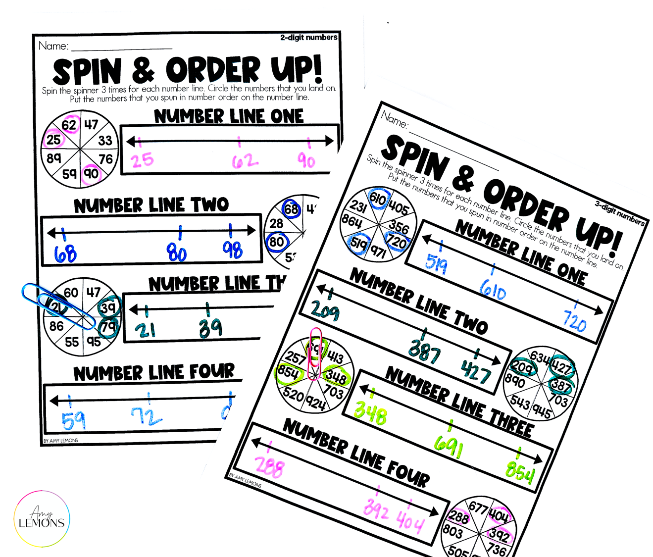 Spin and Order Up number line practice activity for students to practice place value